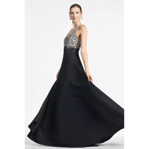 NWT $1095 Sachin & Babi [ 2 ] Caterina Sequin V-neck Gown in Black Silver‎ - Picture 4 of 15